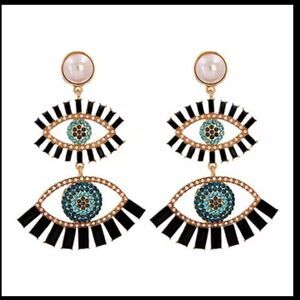 NWOT Rhinestone Black Eyeball Earrings